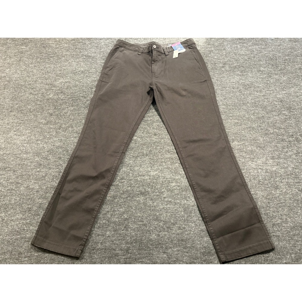 George Casual Chino Mens 36x32 Black Soot NEW Slim Fit Cotton Pants